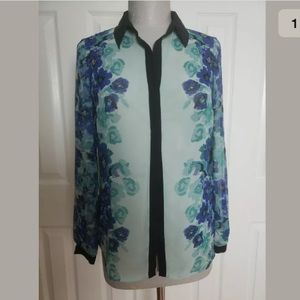 Lauren Conrad sz XS Sheer Blue Floral Blouse